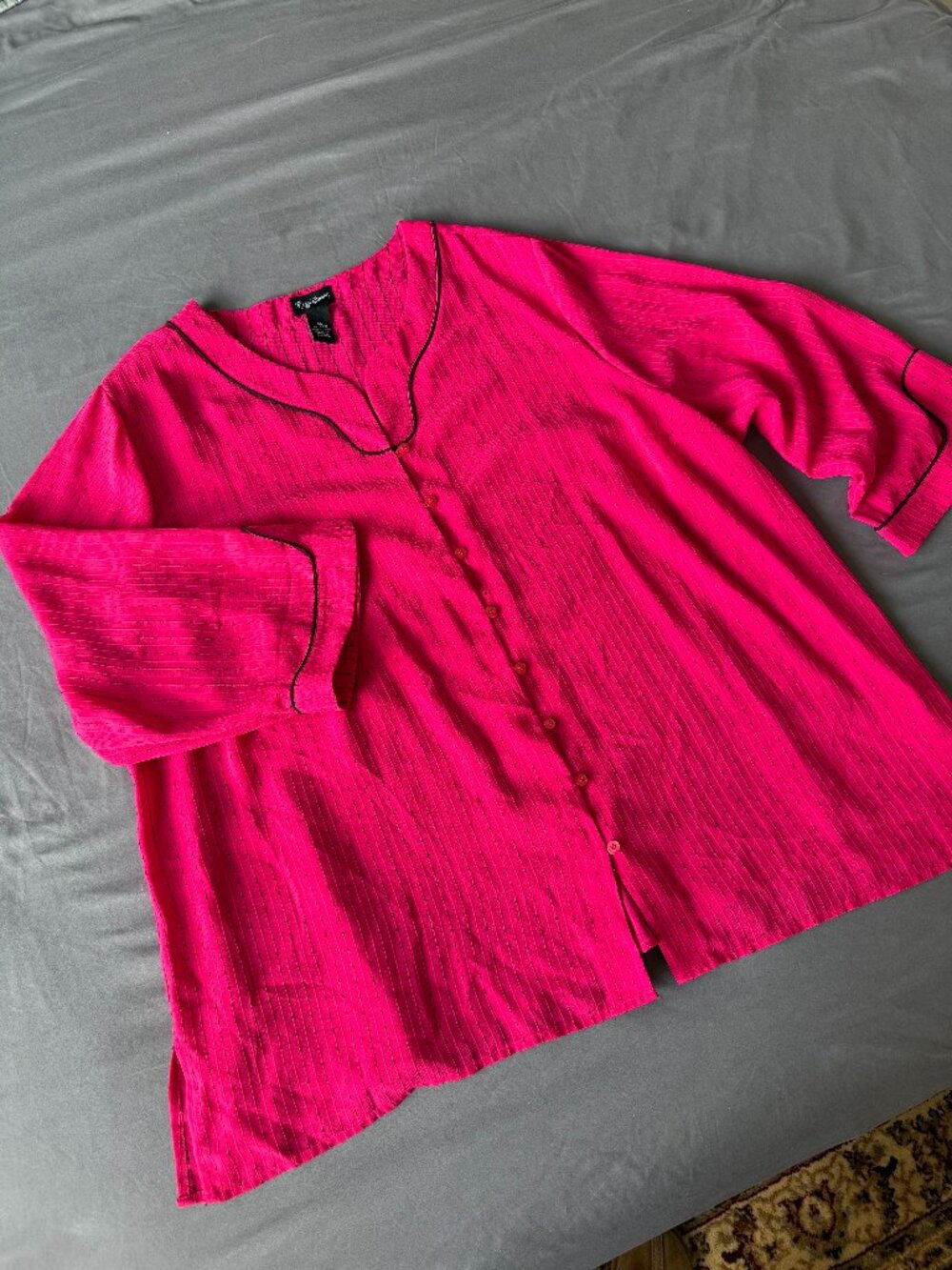 Maggie Barnes Hot Pink Pinstripe Button Up Blouse | Retro Y2K